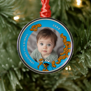 Ornamento De Metal Cookie Monster Bebê do 1º Natal Foto Metal Orn
