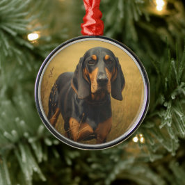 Ornamento De Metal Coonhound Preto e Castanho