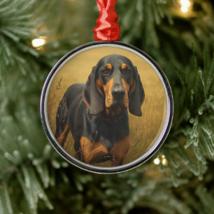 Ornamento De Metal Coonhound Preto e Castanho