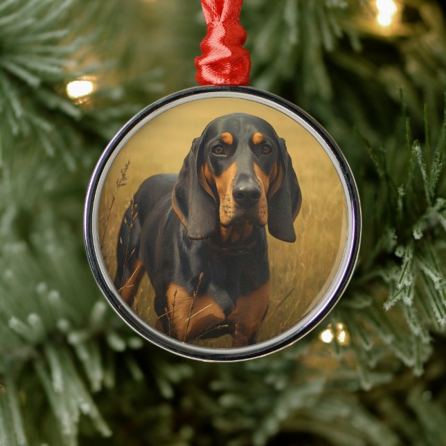 Ornamento De Metal Coonhound Preto e Castanho (Árvore)