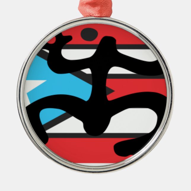 Ornamento De Metal Coqui taíno sobre bandera de Puerto Rico (Frente)