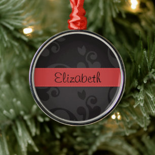 Ornamento De Metal Cor damasco, Cinza, Seu Nome