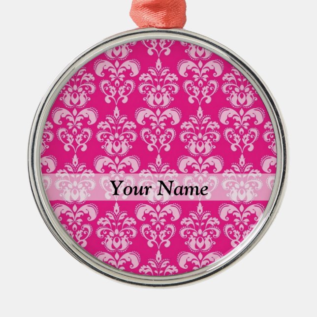 Ornamento De Metal Cor damasco rosa quente (Frente)