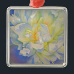 Ornamento De Metal Cor de água floral de pénia branca Elegante<br><div class="desc">Uma bela aquarela original,  pintada com aquarela de peões brancos ao sol da manhã.</div>