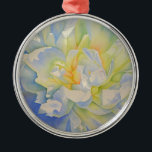 Ornamento De Metal Cor de água floral de pénia branca Elegante<br><div class="desc">Uma bela aquarela original,  pintada com aquarela de peões brancos ao sol da manhã.</div>