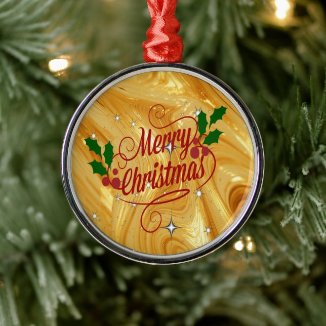 Ornamento De Metal Cor dourada, Feliz Natal, (Árvore)