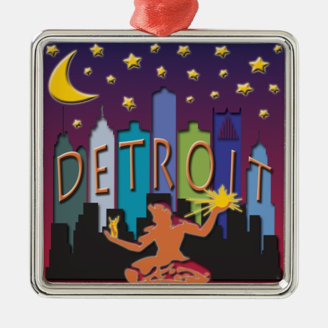 Ornamento De Metal Cor mega da skyline de Detroit (Frente)