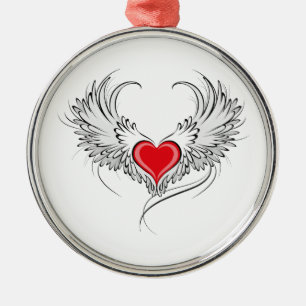 Ornamento De Metal Coração Anjo Vermelho com asas