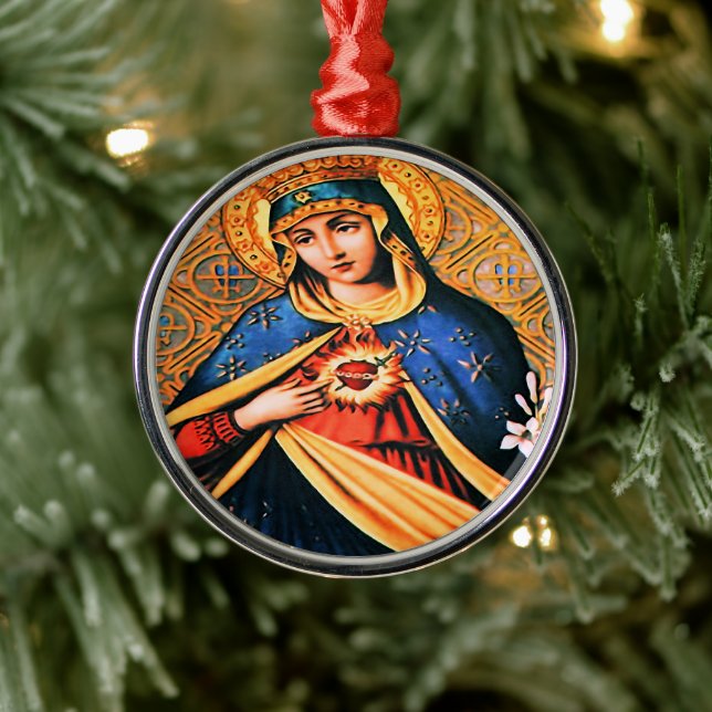 Ornamento De Metal Coração Imaculado de Maria (Árvore)