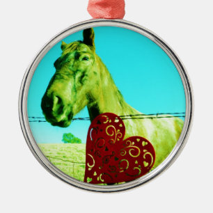 Ornamento De Metal Coração Vermelho e Cavalo