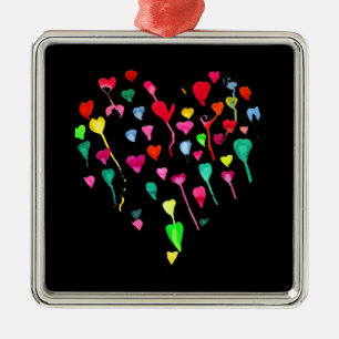 Ornamento De Metal Corações coloridos e coloridos arco-íris arte card