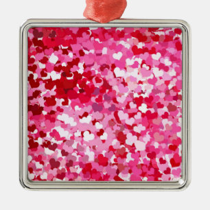 Ornamento De Metal Corações de Confetti Rosa