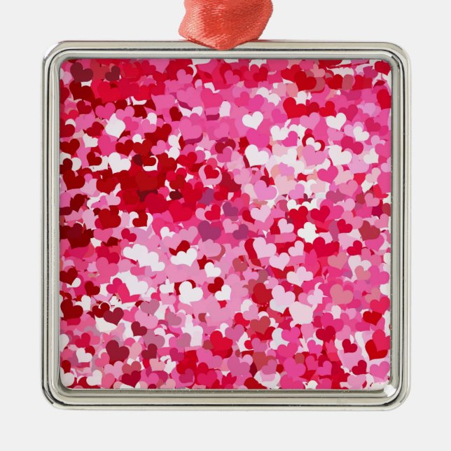 Ornamento De Metal Corações de Confetti Rosa (Frente)