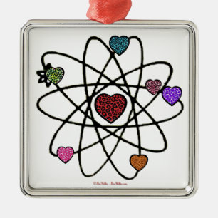 Ornamento De Metal Corações de Impressão do Leopardo Namorados Atômic