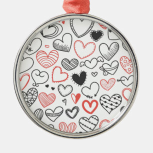 Ornamento De Metal Corações do doodle dos namorados vermelhos e
