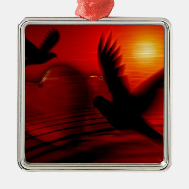 Ornamento De Metal Corações e Doves (Frente)