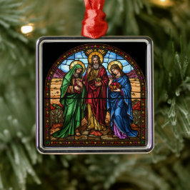 Ornamento De Metal Corações Sagrados Vitral Natal