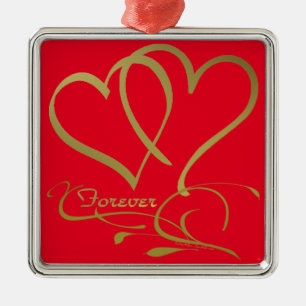 Ornamento De Metal Cores de fundo editáveis Forever Hearts Gold