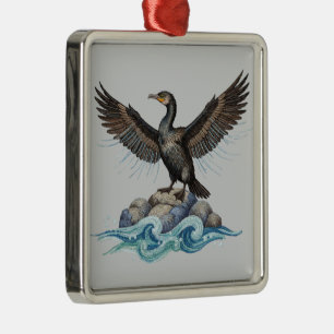 Ornamento De Metal Cormorão nas Rochas