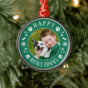 Ornamento De Metal Coroa de Fotos de Cachorro Feliz Natal Verde Festi