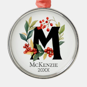 Ornamento De Metal Coroa de Natal Monograma Letra Inicial M