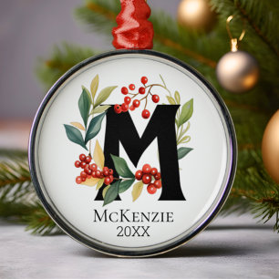 Ornamento De Metal Coroa de Natal Monograma Letra Inicial M