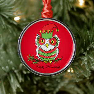Ornamento De Metal Coruja Engraçada Crianças Bonitas de Natal