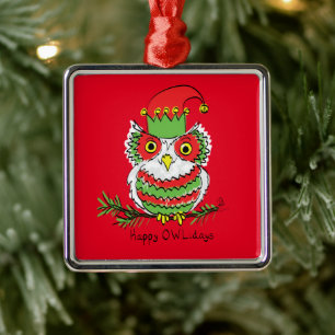 Ornamento De Metal Coruja Engraçada Crianças Bonitas de Natal