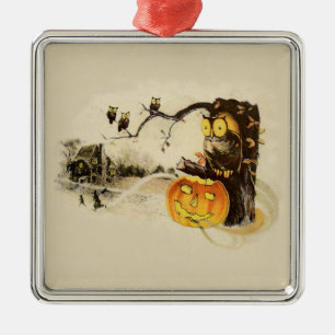 Ornamento De Metal Coruja Jack O' Lanterna Árvore Pumpkin