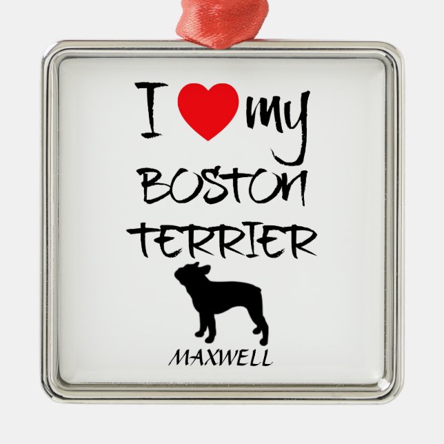 Ornamento De Metal Costume Amo Meu Terrier De Boston (Frente)