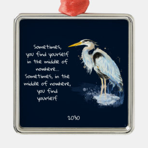 Ornamento De Metal Cota Inspiradora Azul Heron Excelente de Aquarela