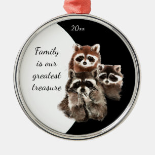 Ornamento De Metal Cotação Familiar Dated Watercolor Raccoon Animal