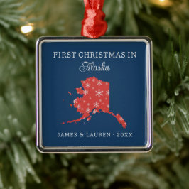 Ornamento De Metal Couple First Christmas In Alaska USA State