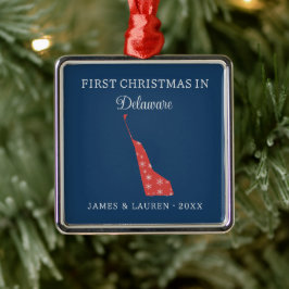 Ornamento De Metal Couple First Christmas In Delaware USA State