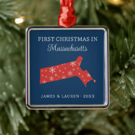 Ornamento De Metal Couple First Christmas In Massachusetts USA State