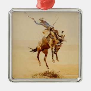 Ornamento De Metal Cowboy em um Cavalo Empinando #2 por Edward Borein