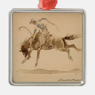 Ornamento De Metal Cowboy em um Cavalo Empinando de Edward Borein