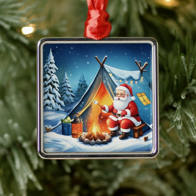 Ornamento De Metal Cozy Santa Winter Camping Adventure (Árvore)