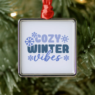 Ornamento De Metal Cozy Winter Vibes - Tipografia do Floco de Neve