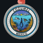 Ornamento De Metal Crachá Cozumel Mexico Scuba<br><div class="desc">Design de arte vetorial Cozumel. Uma ilha mexicana no Mar Caribe que é um porto popular de cruzeiro de navio famoso pelo seu mergulho de cuba.</div>