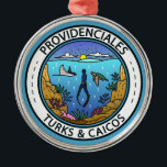 Ornamento De Metal Crachá Providencienciales Turks e Caicos Scuba<br><div class="desc">Providenciales vetor de arte design. Providenciales,  conhecida localmente como Provo,  é uma ilha no arquipélago Turks e Caicos,  no oceano Atlântico. É tocada por praias leves e suaves,  muitas delas na costa norte.</div>