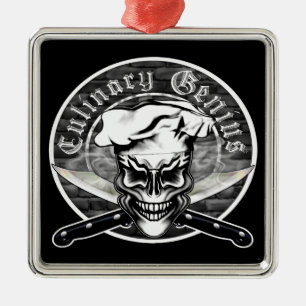Ornamento De Metal Crânio 1 do cozinheiro chefe