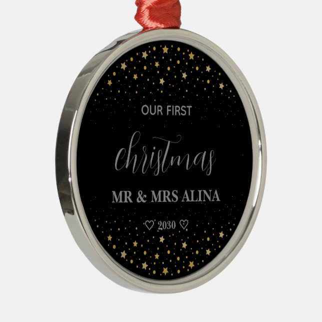 Ornamento De Metal Create Your Own Our First Christmas Married (Direito )