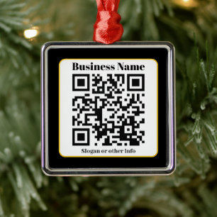 Ornamento De Metal Create Your Own QR Code Black White Gold Border