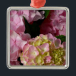 Ornamento De Metal Creme cor-de-rosa Hydrangeas amarelas cor-de-rosa<br><div class="desc">Bonito elegante,  romântico,  rosa e Hydrangeas amarelas. Foto de H Cooper</div>