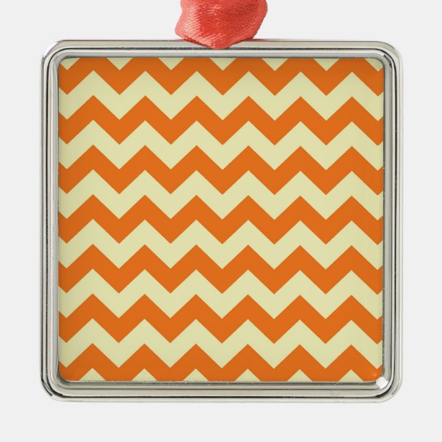 Ornamento De Metal Creme Laranja Citrus Chevron ZigZag Stripes Gifes (Frente)