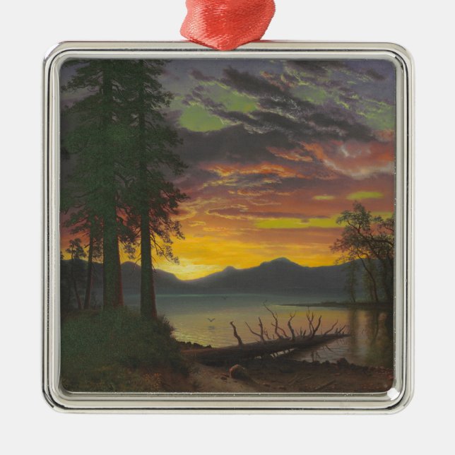 Ornamento De Metal Crepúsculo, Lake Tahoe, c.1870s (óleo em canvas) (Frente)