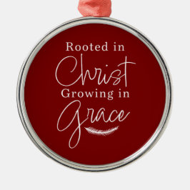 Ornamento De Metal Crescendo em Graça Vermelho e Branco Redondo Natal
