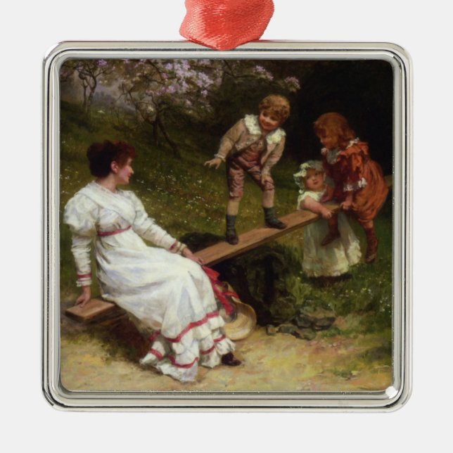 Ornamento De Metal Crianças em uma serra (por Frederick Morgan) (Frente)