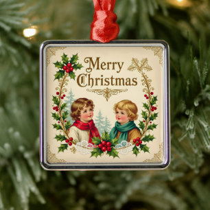 Ornamento De Metal Crianças vitorianas Feliz Natal vintage